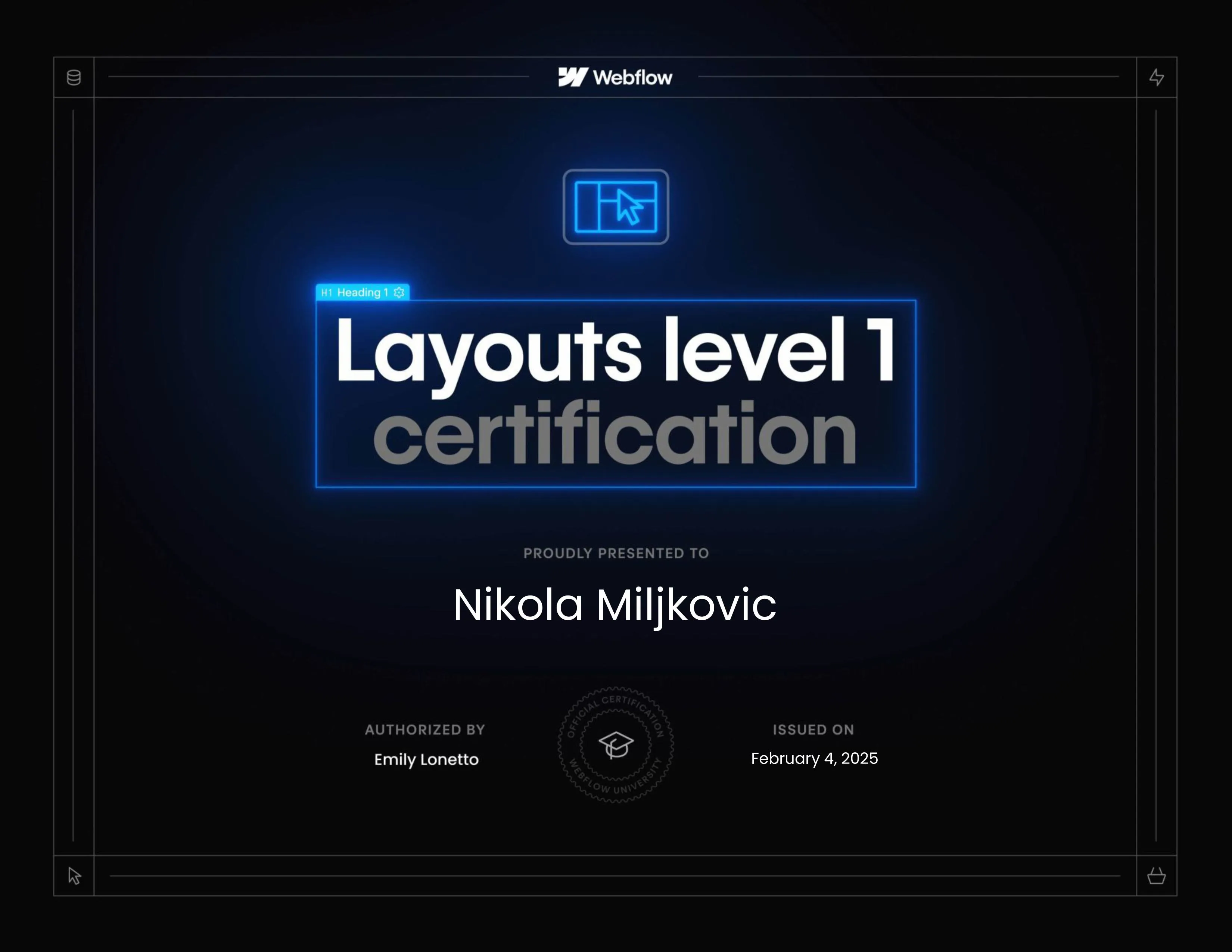 Webflow Academy Layouts 1 Certificate